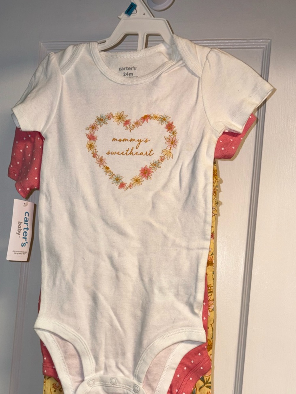 Carter's White, Pink & Yellow Floral Heart Onesie Set